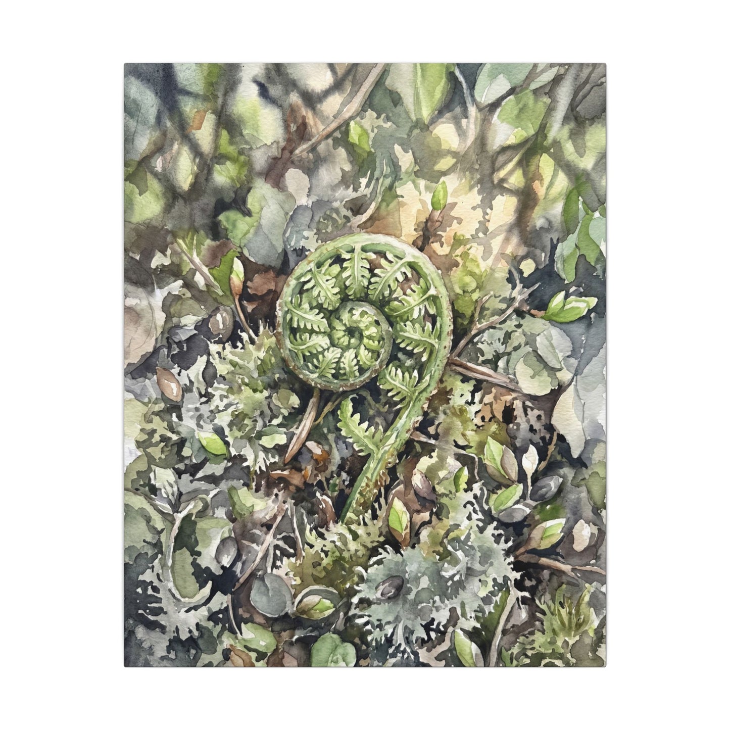 Fern Unfurling Spring Canvas Art | Japandi Neutral Design