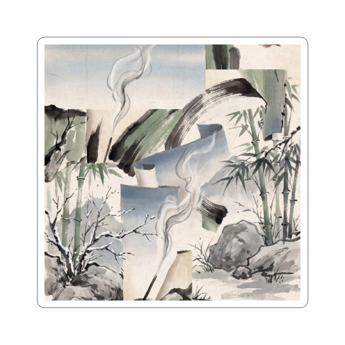 Winter Incense Smoke Sumi E Sticker | Peaceful Decor