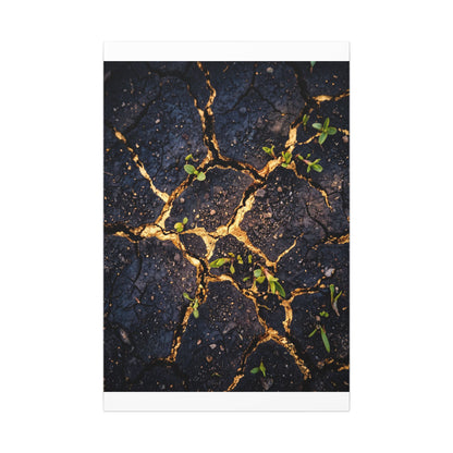 Spring Cracked Earth Crackle Gold Canvas Art | Healing Decor