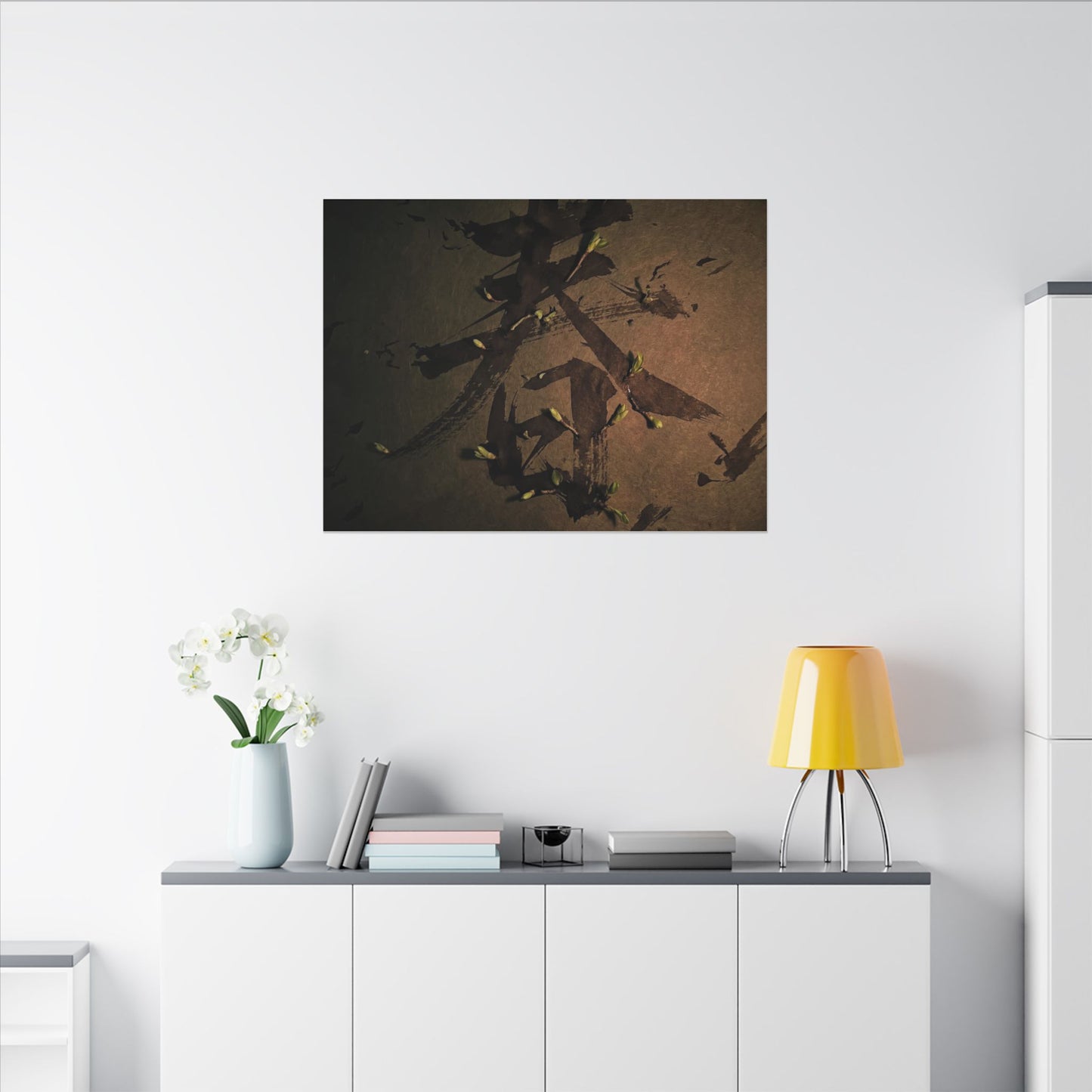 Calligraphy Shadow Zen Canvas Art | Bold Dark Japandi Art