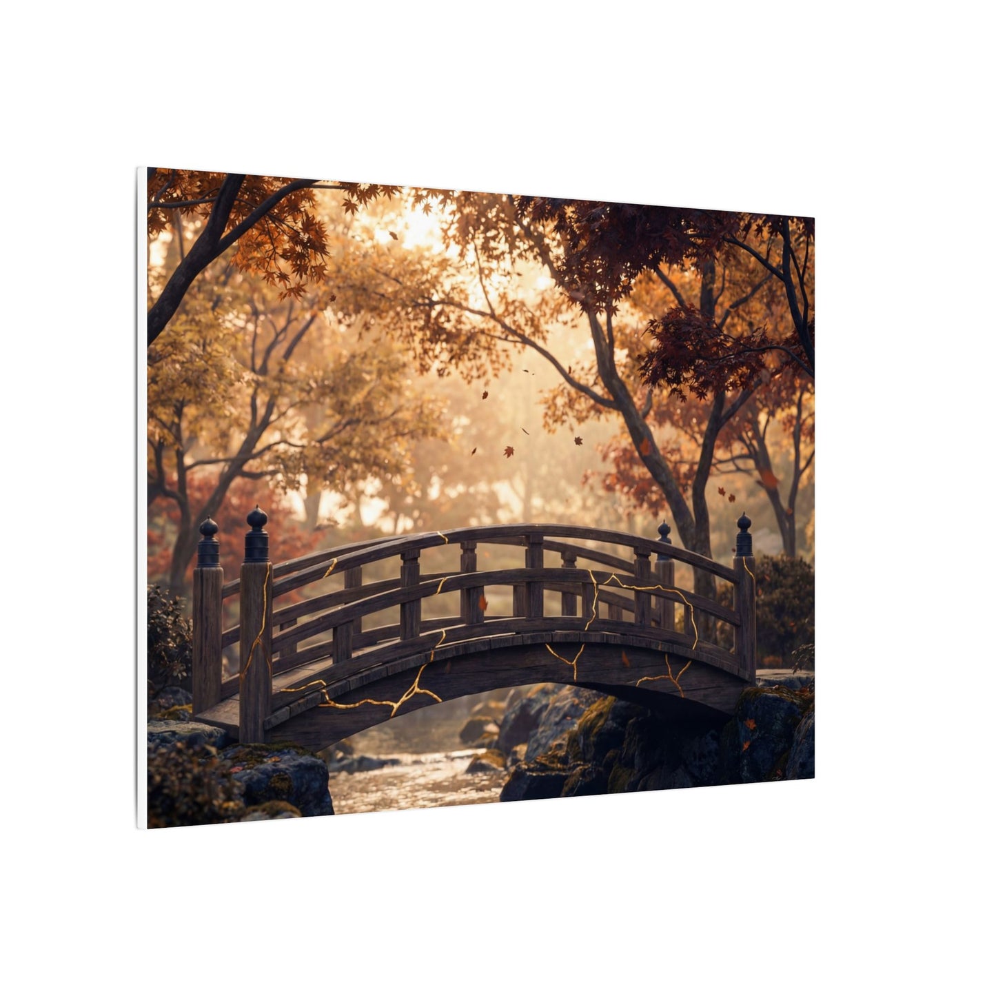 Autumn Wooden Bridge Gold Vein Canvas Art | Resilient Decor