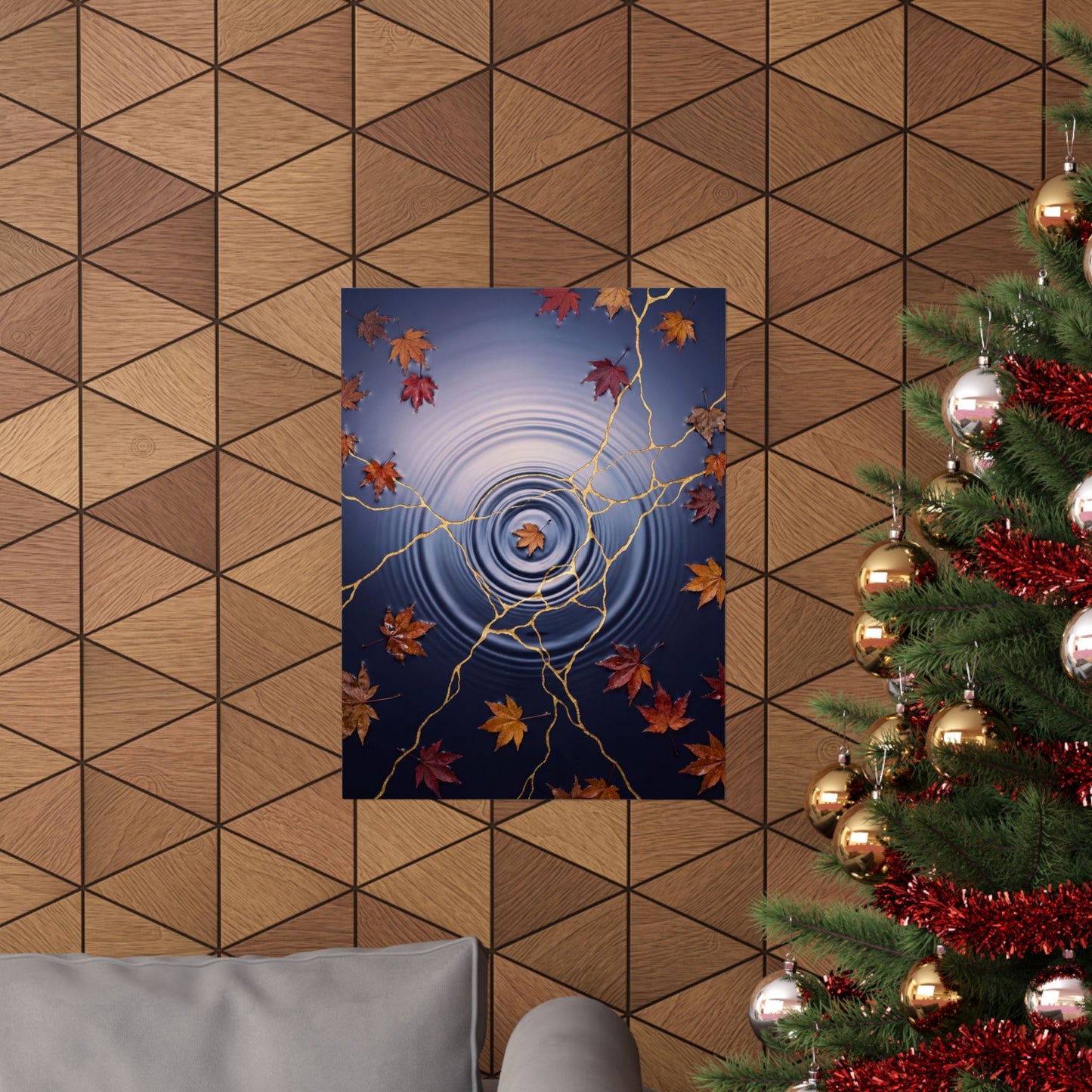 Water Ripple Autumn Wall Art Print | Kintsugi Healing Design