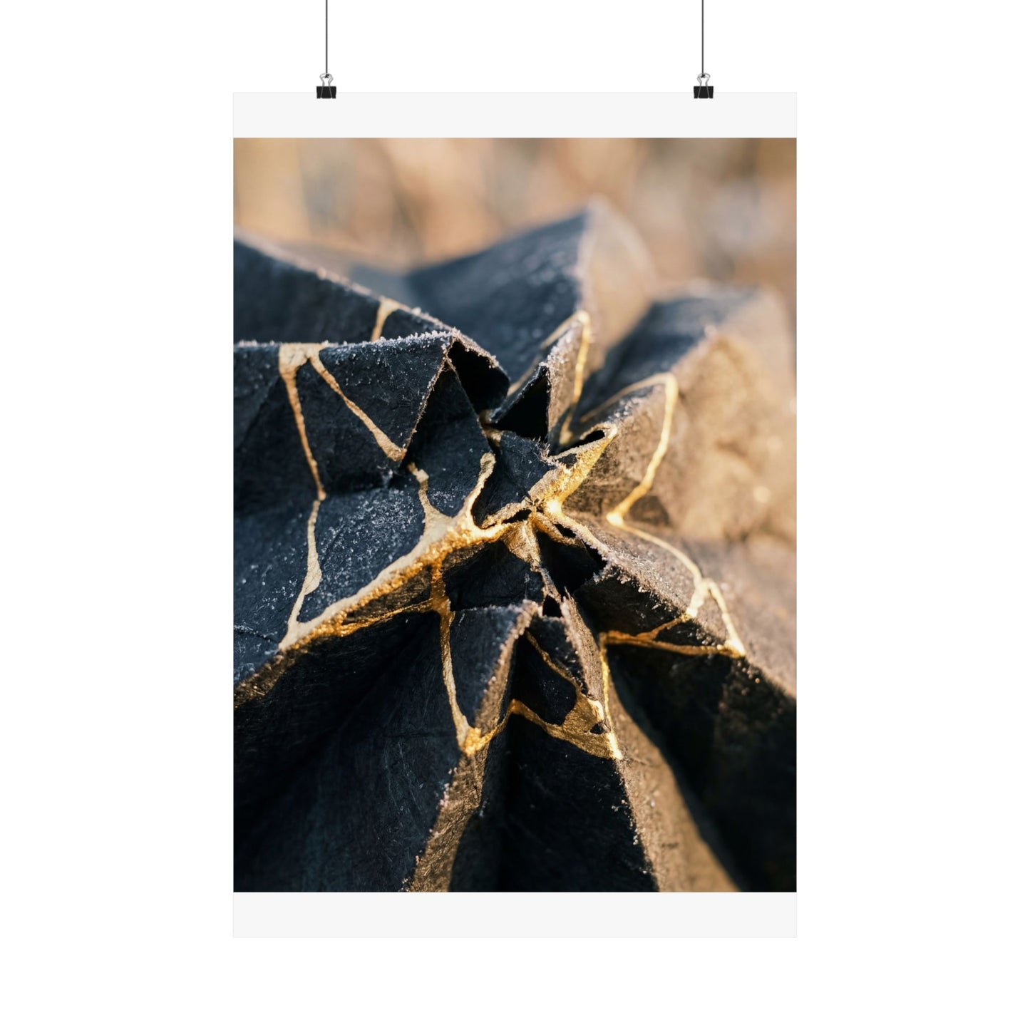 Paper Fold Wall Art Print | Winter Kintsugi Gold Repair Art Art Print