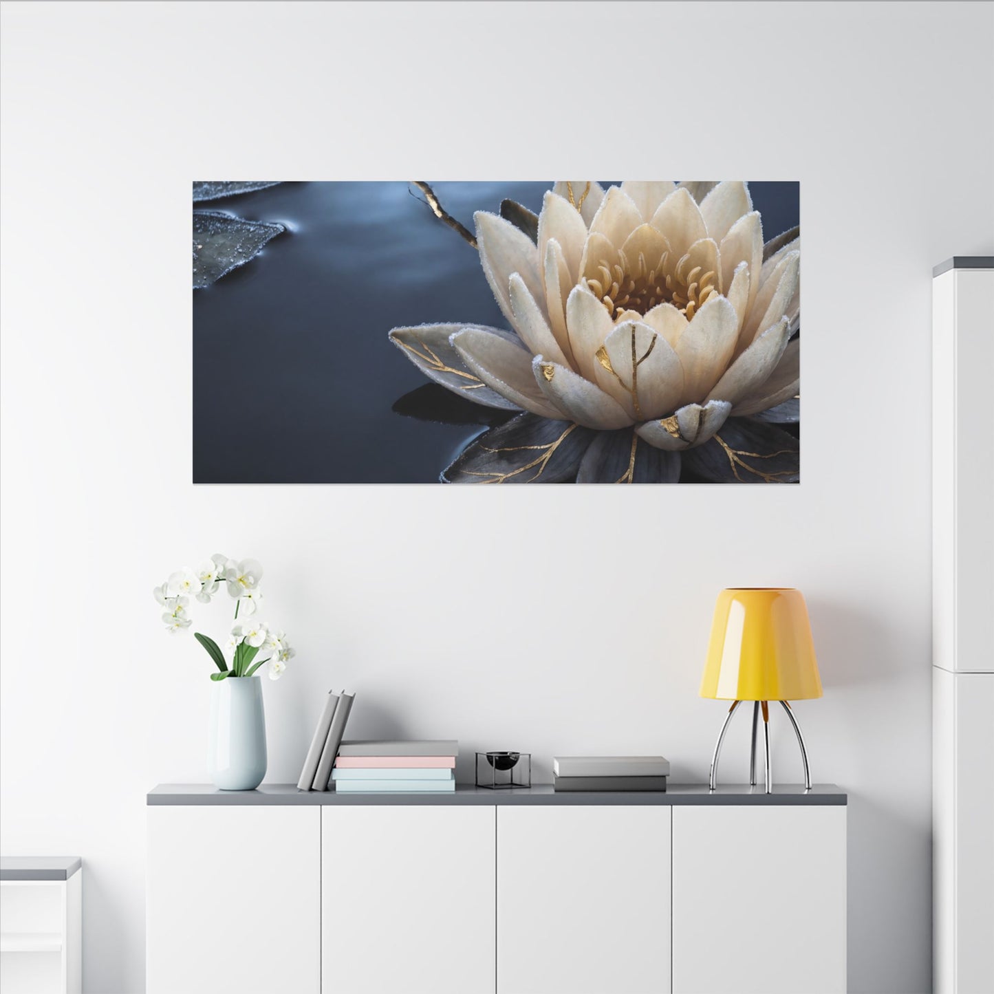 Beautiful Lotus Flower Canvas Art - Gold Vein Kintsugi