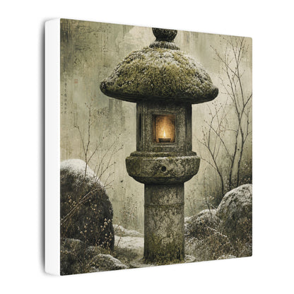 Stone Lantern Winter Canvas Art | Japandi Neutral Design