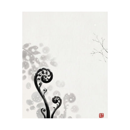 Winter Fern Unfurling Ukiyo E Inspired Wall Art Print | Serene Decor