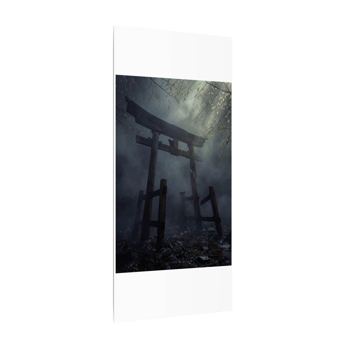 Dark Japandi Torii Gate in Dappled | Moody Minimal Canvas Art