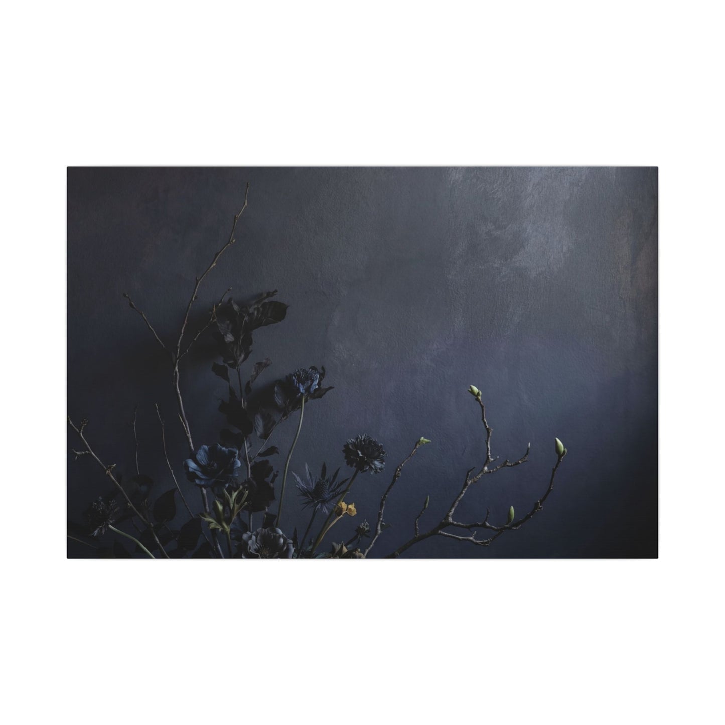 Dried Flowers Spring Canvas Art | Dark Japandi Moody Design
