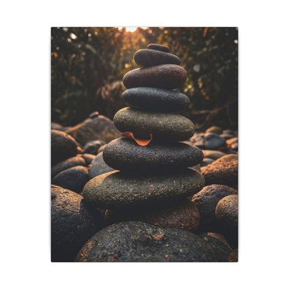 Dark Japandi River Stones in Golden Hour | Moody Minimal Canvas Art