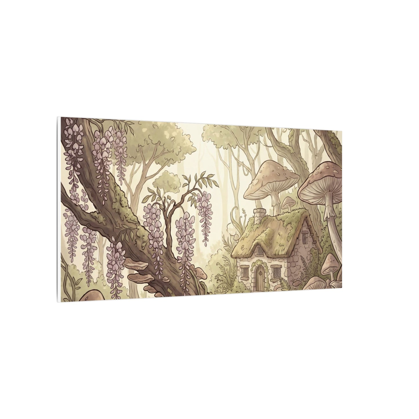 Summer Wisteria Mushroom Illustration Canvas Art | Enchanting Decor
