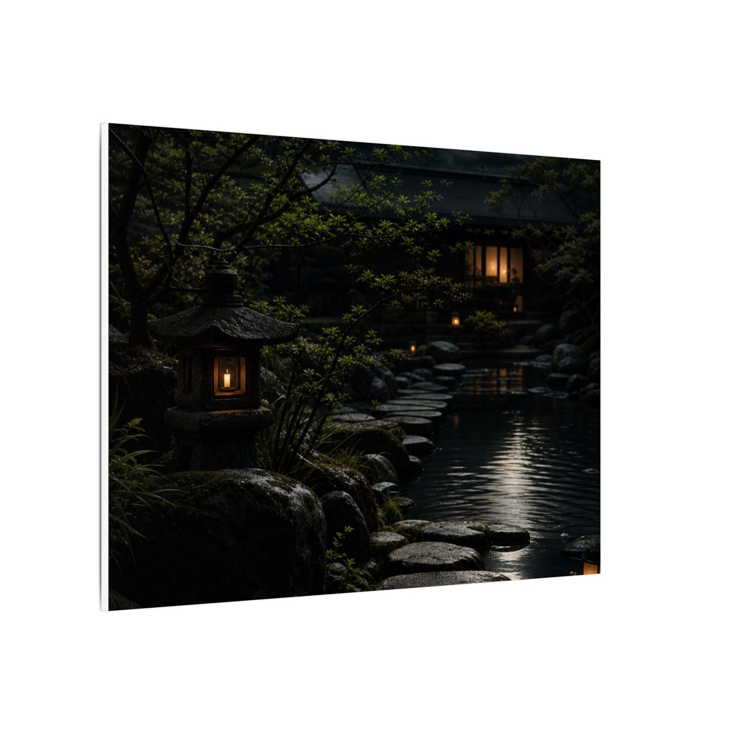 Moonlit Garden Shadow Zen Canvas Art | Sophisticated Dark Japandi Art