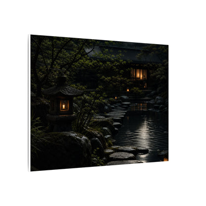 Moonlit Garden Shadow Zen Canvas Art | Sophisticated Dark Japandi Art