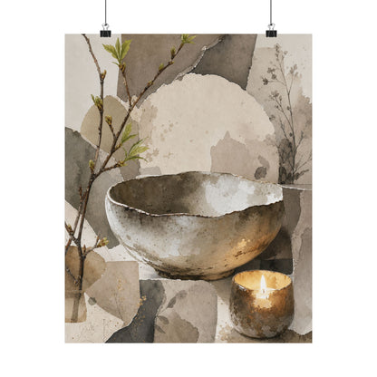 Candlelight Ceramic Bowl Wall Art Print - Japandi Fukinsei
