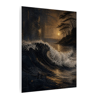 Ocean Wave Dark Texture Canvas Art | Bold Dark Japandi Art