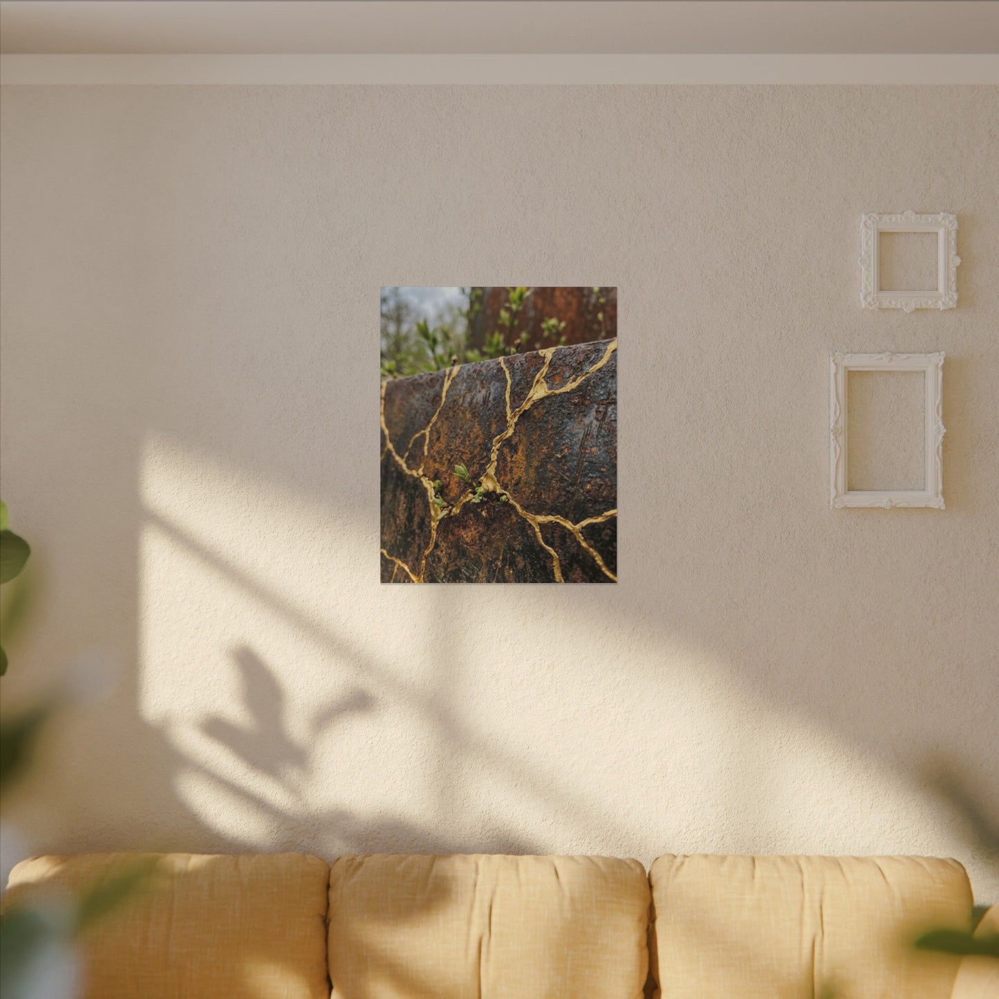 Mono No Aware Rust Patina Canvas Art - Kintsugi Gold Repair
