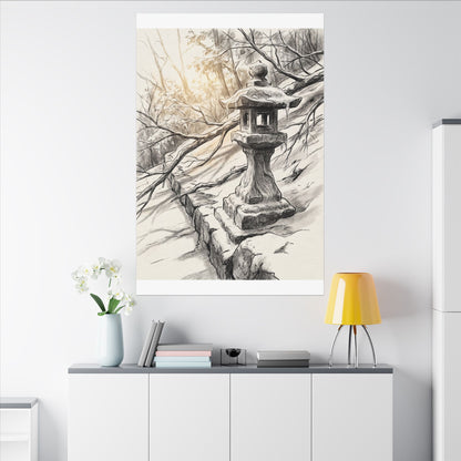 Golden Hour Stone Lantern Canvas Art - Japandi Kanso