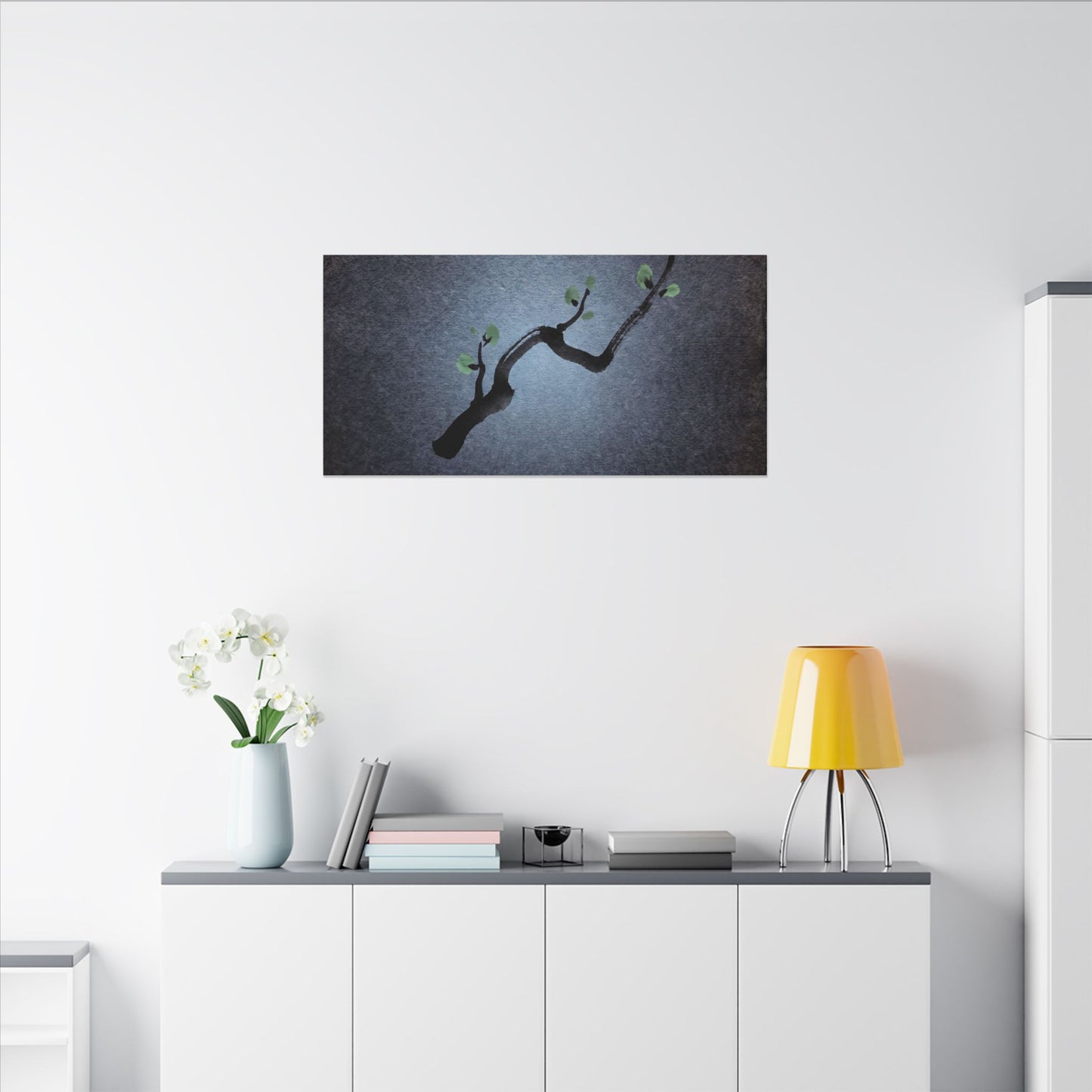 Ink Brushstroke Canvas Art | Spring Dark Japandi Moody Minimal Art