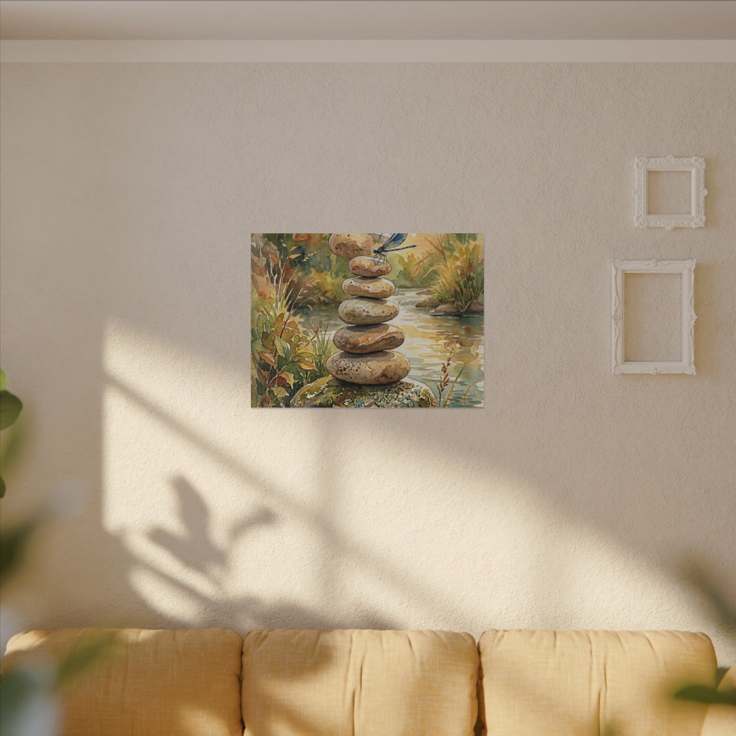 River Stones Summer Canvas Art | Japandi Cozy Design