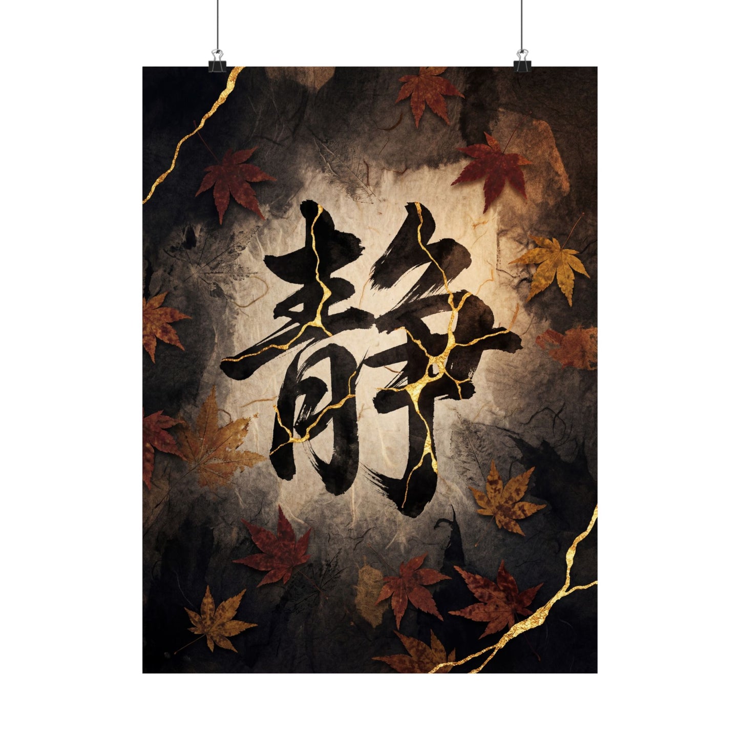 Seijaku Calligraphy Wall Art Print - Kintsugi Gold Repair Art Print