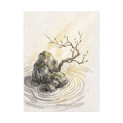 Serene Rock Garden Canvas Art - Sumi E Zen