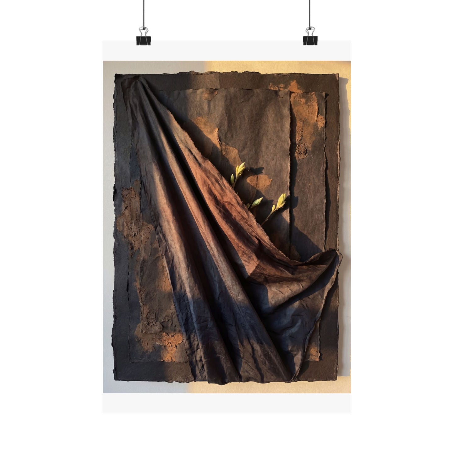 Dark Japandi Silk Drape in Golden Hour | Dark Texture Wall Art Print Art Print