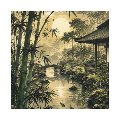 Moonlit Garden Sumi E Canvas Art | Calm Zen Art