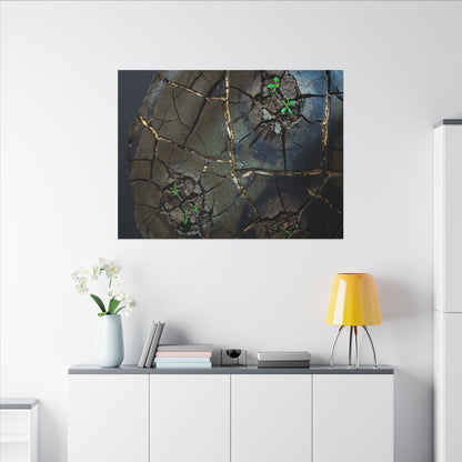 Dark Japandi Cracked Earth in Moonlight | Moody Minimal Canvas Art