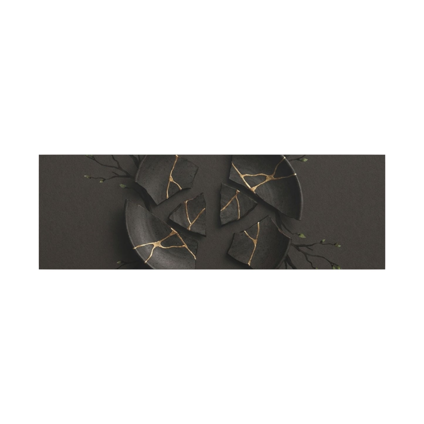 Sophisticated Broken Pottery Canvas Art - Charcoal Ink Dark Japandi