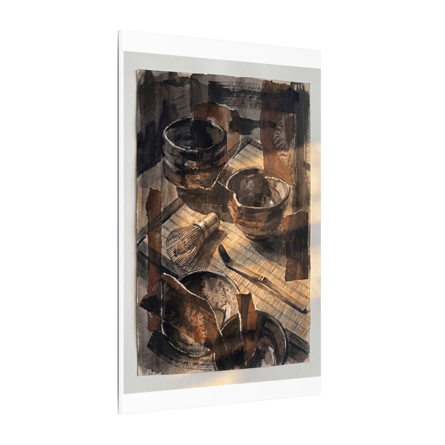 Tea Ceremony Charcoal Ink Canvas Art | Luxurious Dark Japandi Art