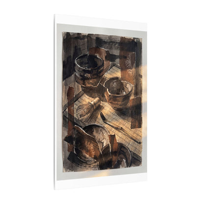Tea Ceremony Charcoal Ink Canvas Art | Luxurious Dark Japandi Art