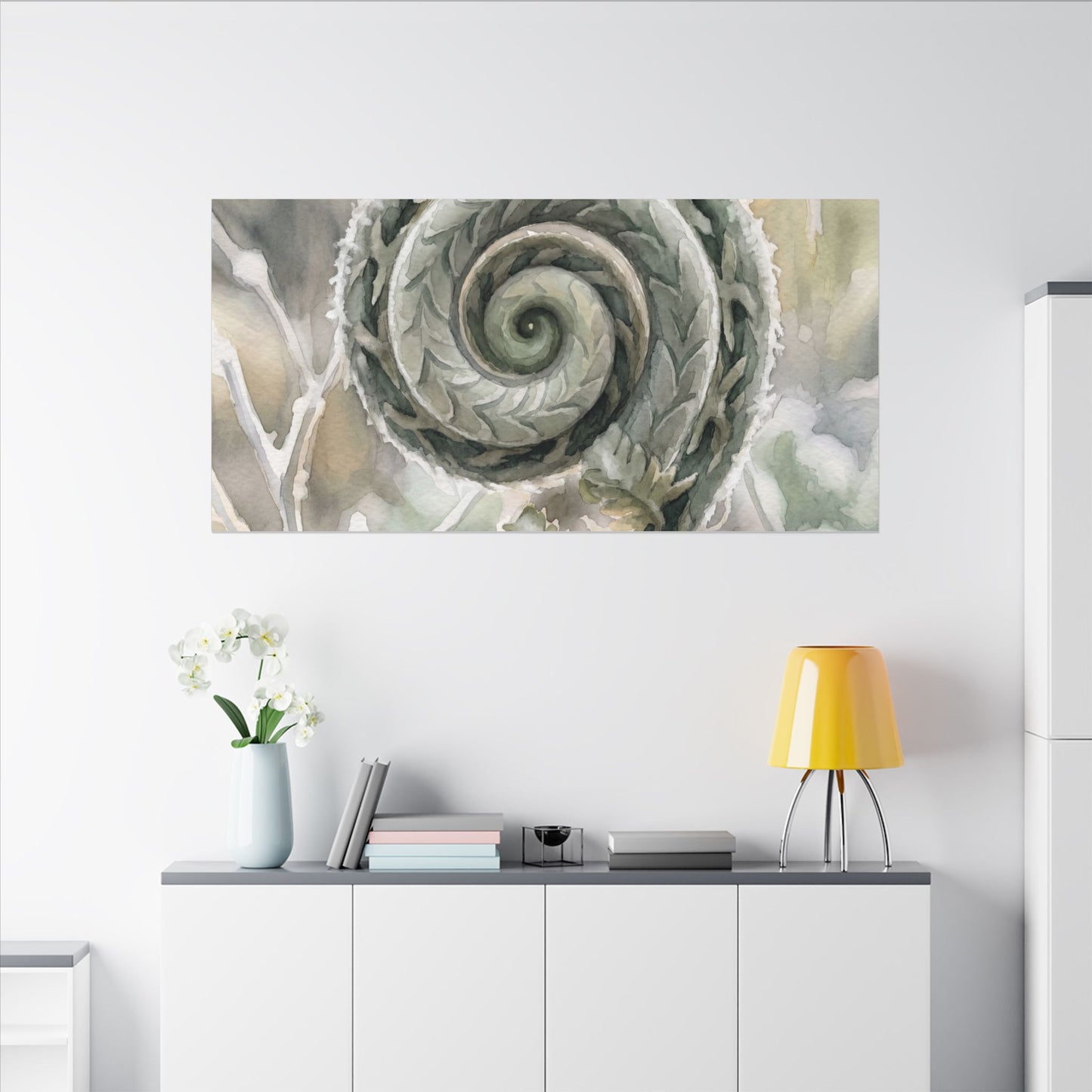 Winter Fern Unfurling Watercolor Canvas Art | Cozy Decor