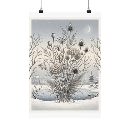 Zen Dried Flowers in Dawn | Ukiyo E Inspired Wall Art Print