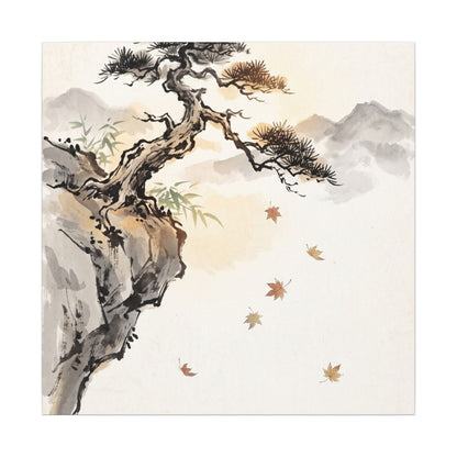 Peaceful Pine Tree Canvas Art - Sumi E Zen