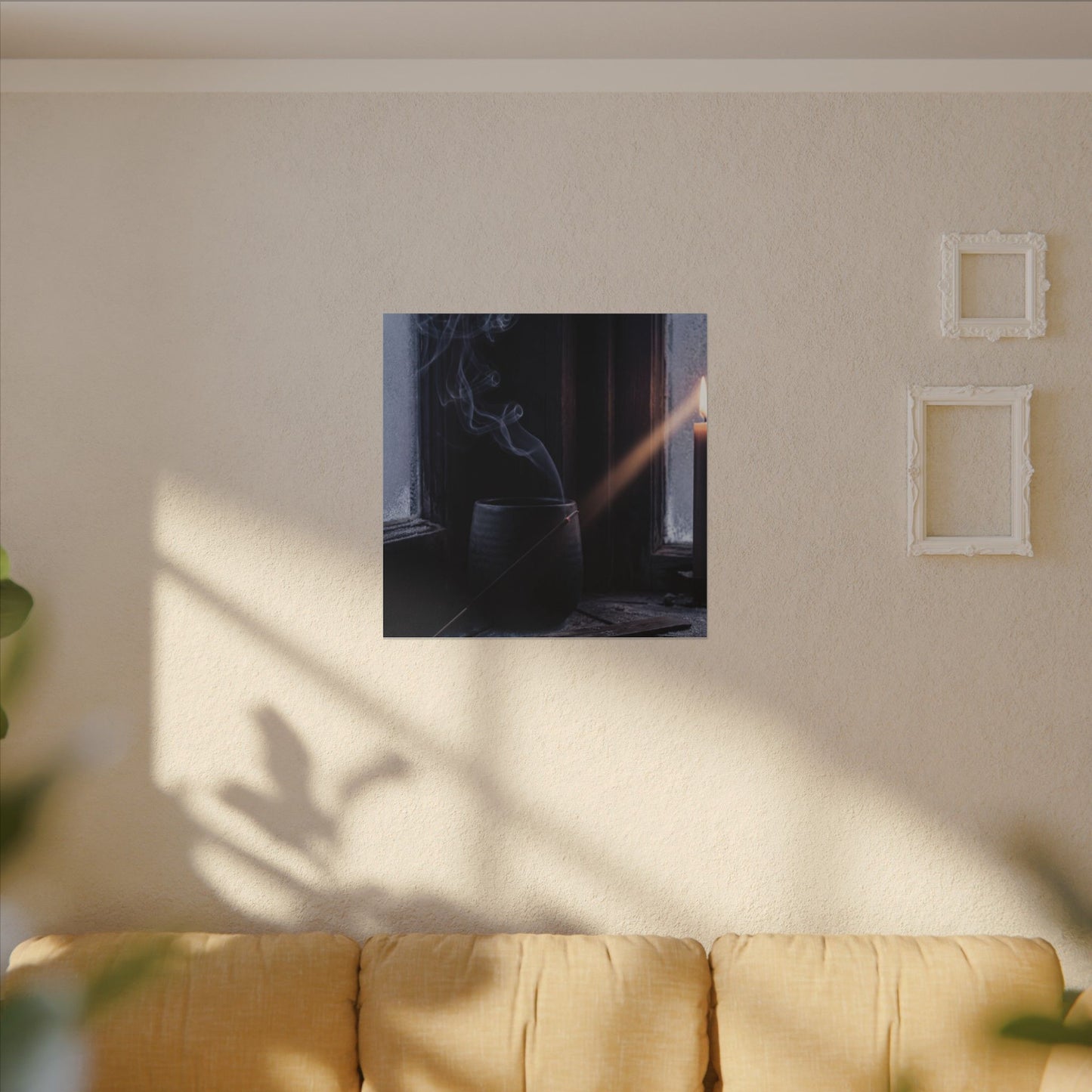 Incense Smoke Winter Canvas Art | Dark Japandi Sophisticated Design