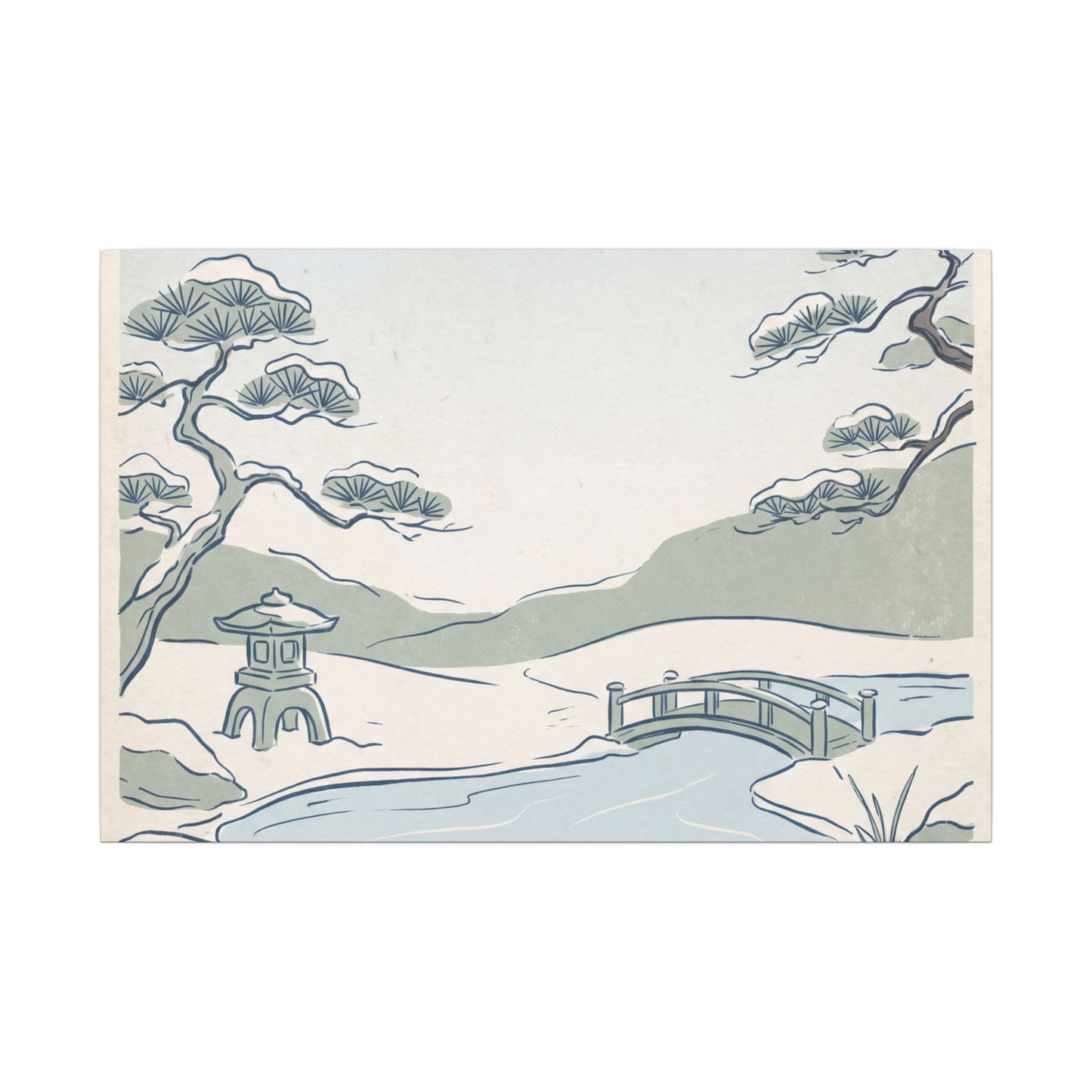 Japandi Moonlit Garden in Moonlight | Minimal Line Canvas Art