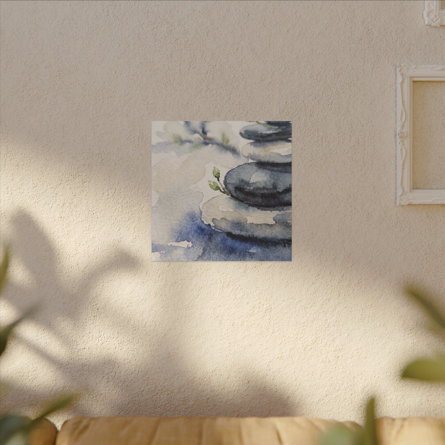 River Stones Watercolor Canvas Art | Cozy Japandi Art