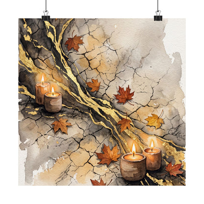 Japandi Cracked Earth in Candlelight | Watercolor Wall Art Print