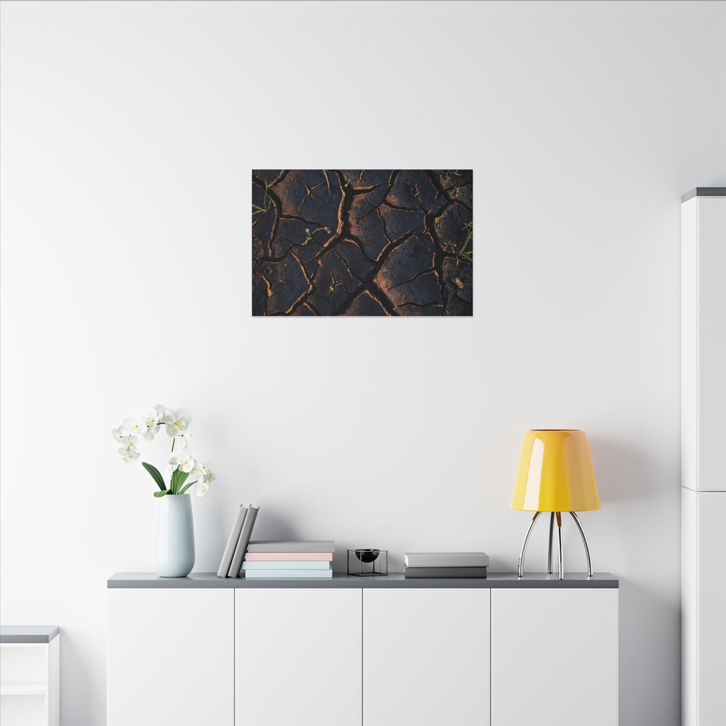 Cracked Earth Moody Minimal Canvas Art | Luxurious Dark Japandi Art