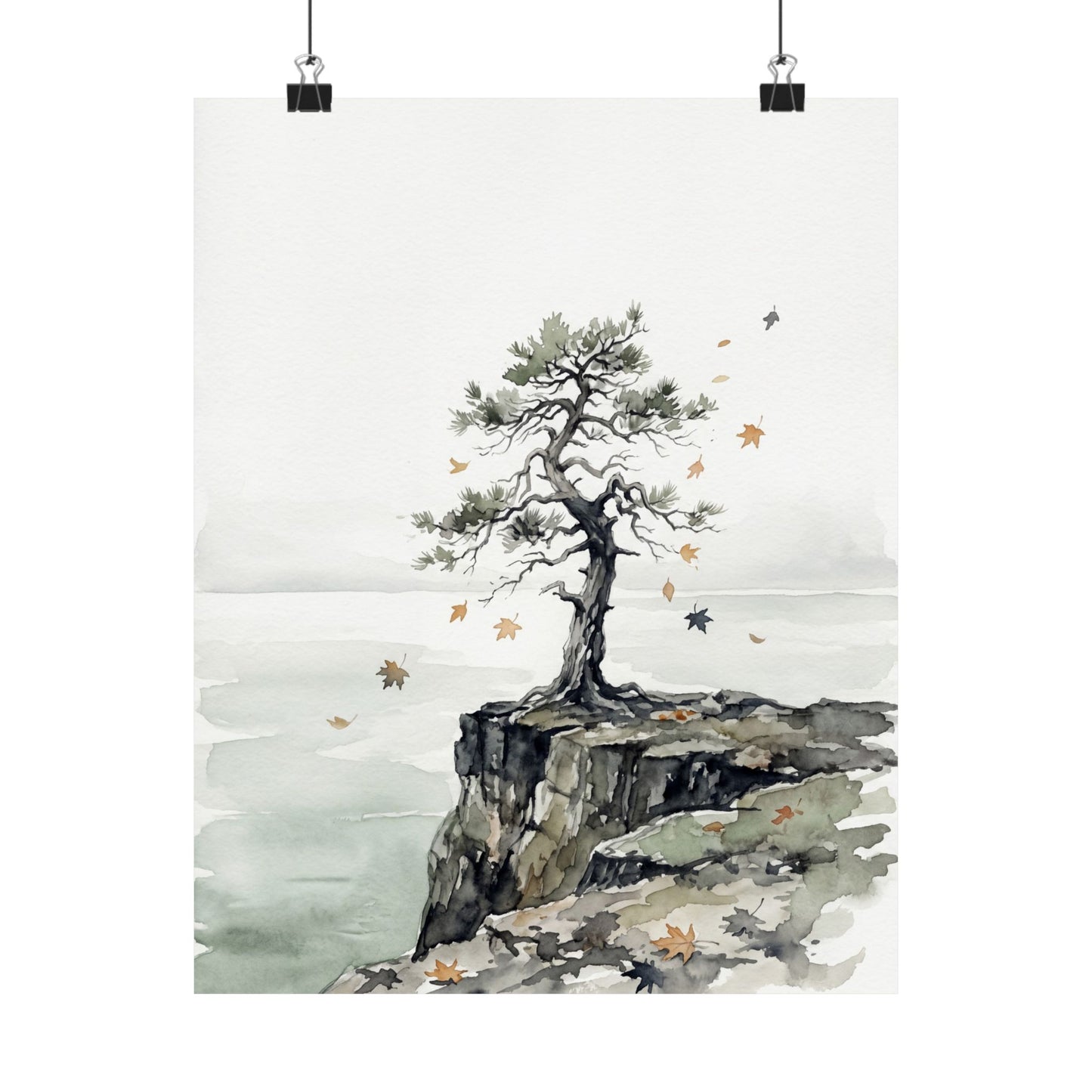 Autumn Pine Tree Watercolor Wall Art Print | Earthy Decor