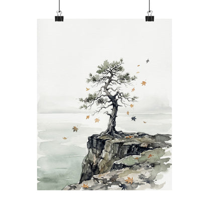 Autumn Pine Tree Watercolor Wall Art Print | Earthy Decor
