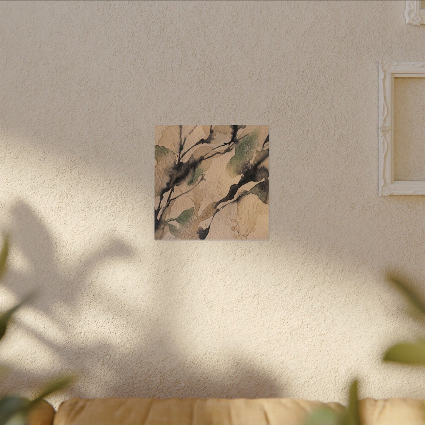 Japandi Shadow Play in Golden Hour | Watercolor Canvas Art