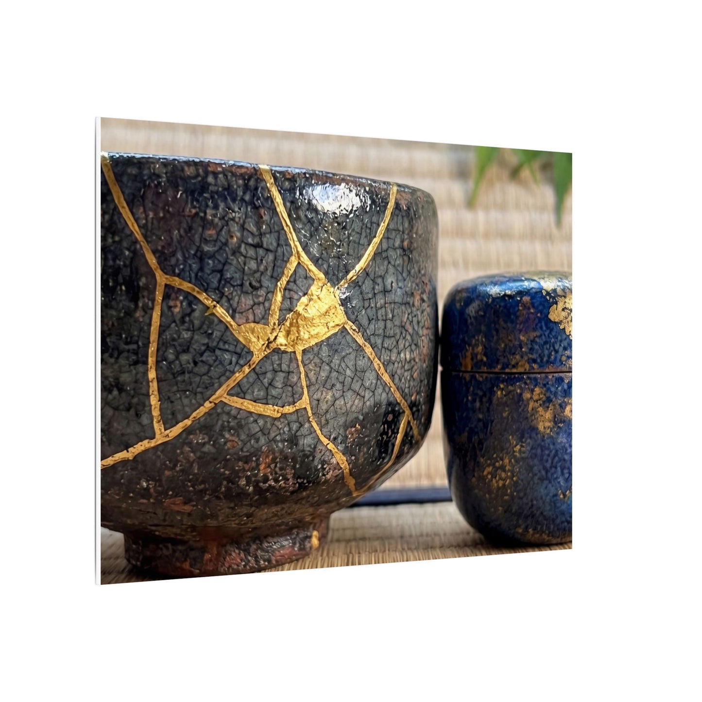 Tea Ceremony Crackle Gold Canvas Art | Philosophical Kintsugi Art