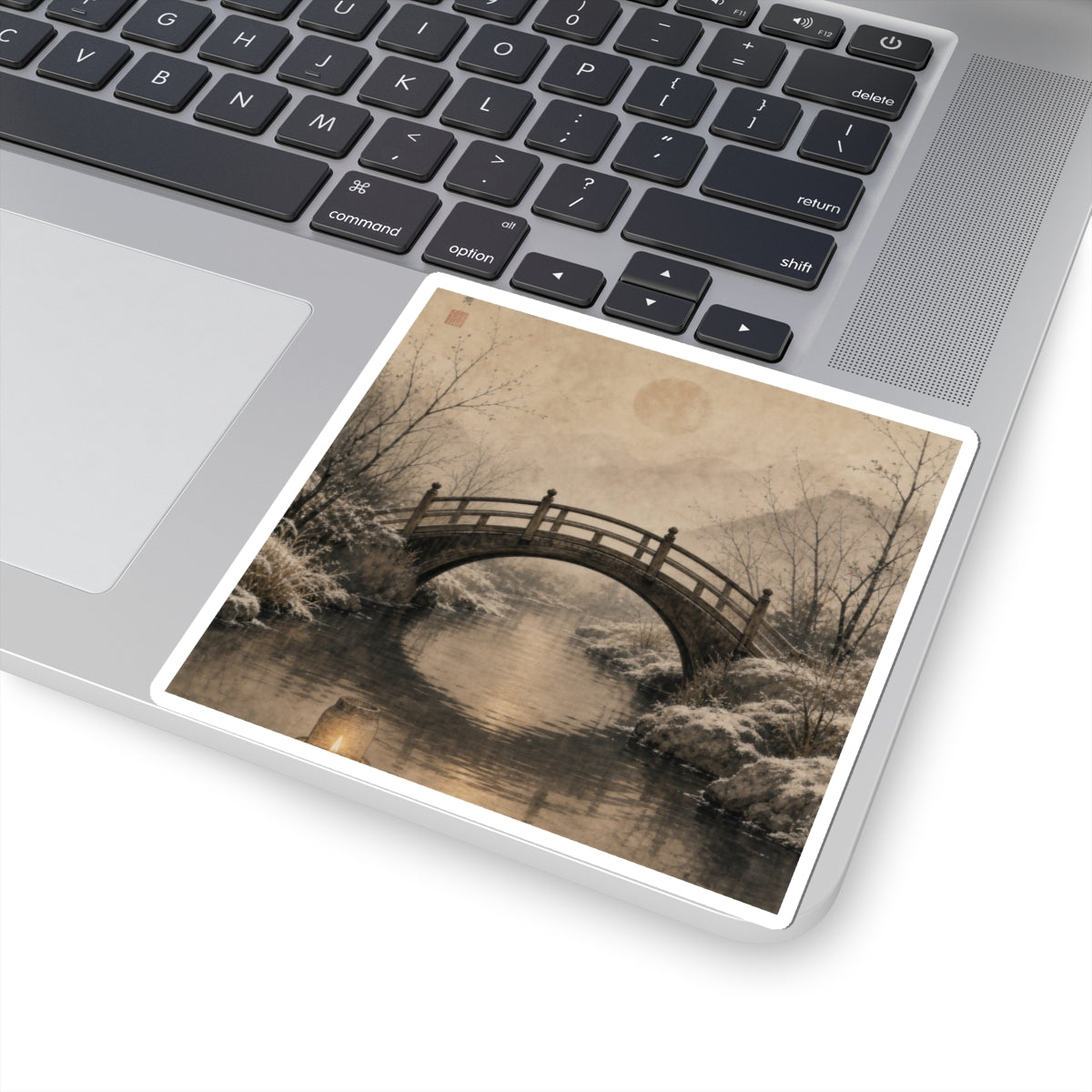 Wooden Bridge Sticker | Winter Japandi Minimal Line Art
