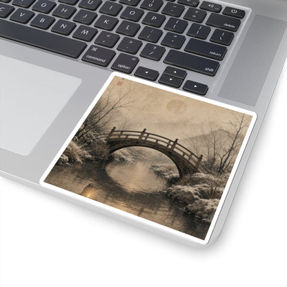 Wooden Bridge Sticker | Winter Japandi Minimal Line Art