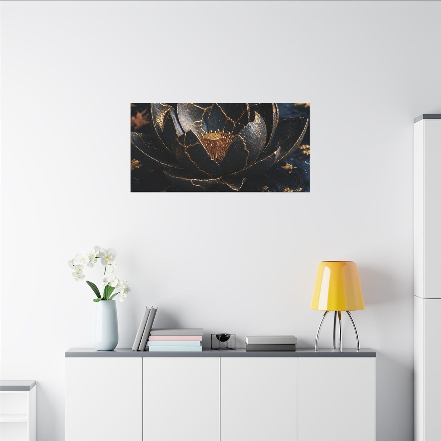 Moonlight Lotus Flower Canvas Art - Kintsugi Fukinsei