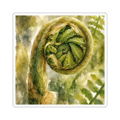 Japandi Fern Unfurling in Dappled | Watercolor Sticker