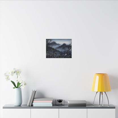 Mountain Mist Spring Canvas Art | Dark Japandi Atmospheric Design