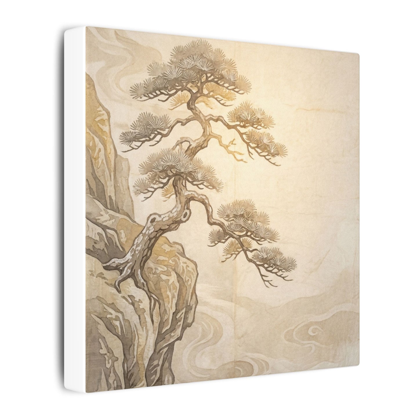 Winter Pine Tree Japanese Pattern Canvas Art | Elegant Decor