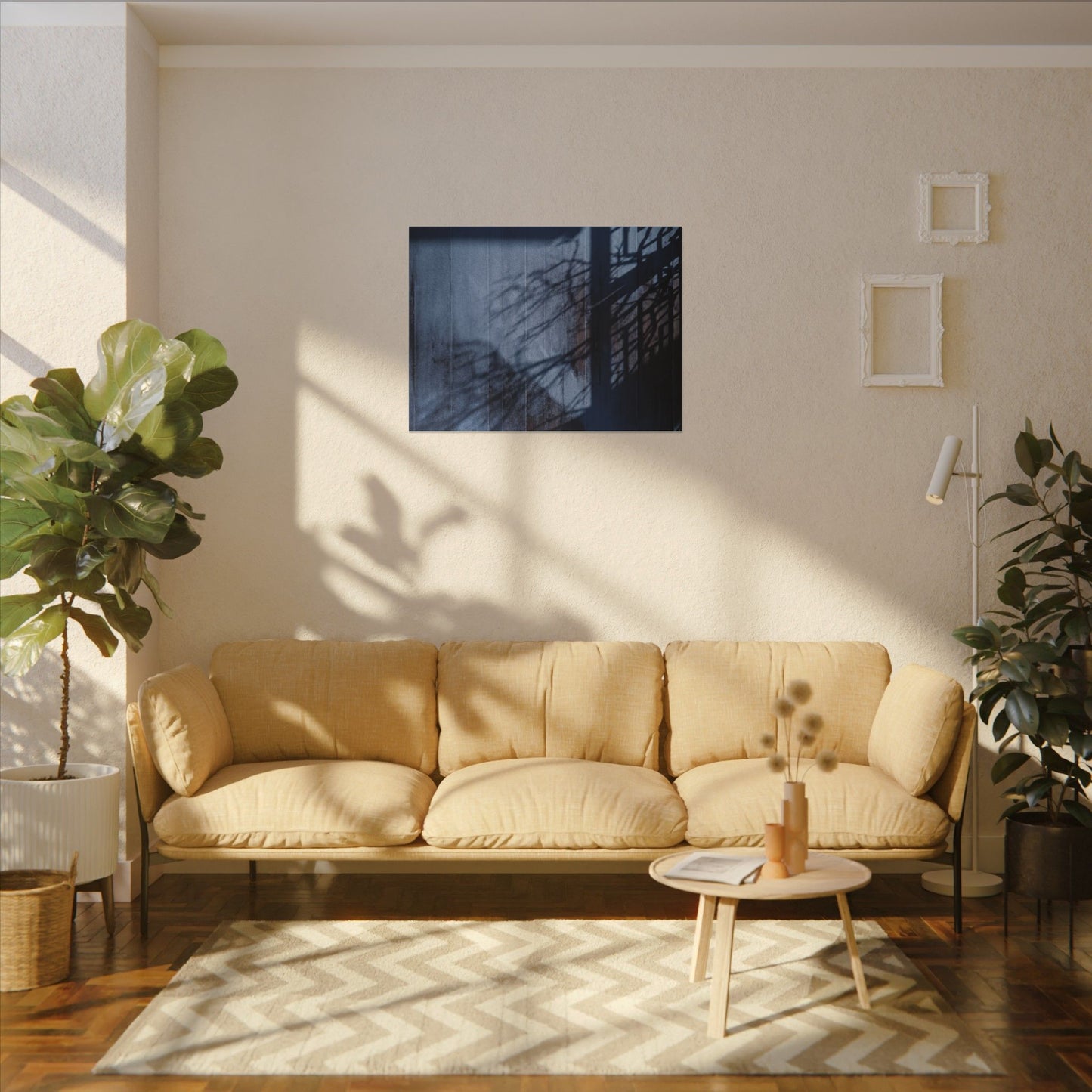Shadow Play Moody Minimal Canvas Art | Moody Dark Japandi Art