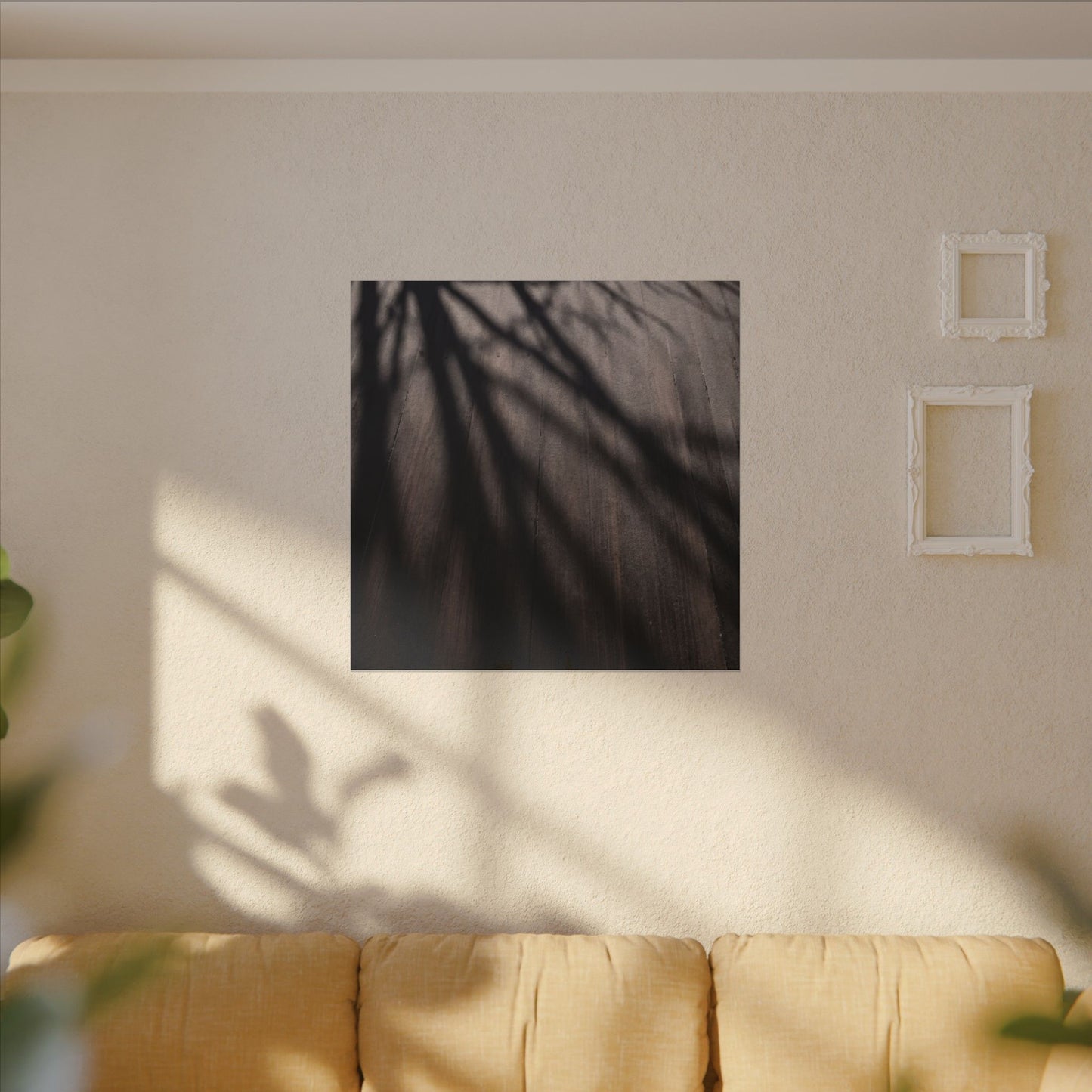 Dark Japandi Shadow Play in Dawn | Moody Minimal Canvas Art